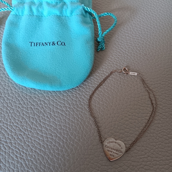 Tiffany & Co. Jewelry - Tiffany & Co. Rose Gold Heart Tag Double Chain Bracelet